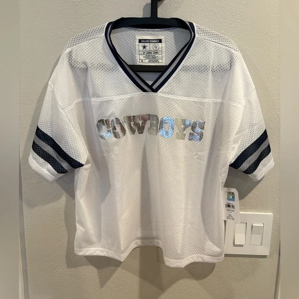 Lauren James Dallas Cowboys Women's Crop Top White Mesh Football Jersey Size XL - Picture 2 of 11